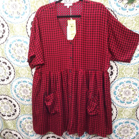 JODIFL Tops - 2133 Size Large Jodifl Red Plaid Tunic Top, NWT